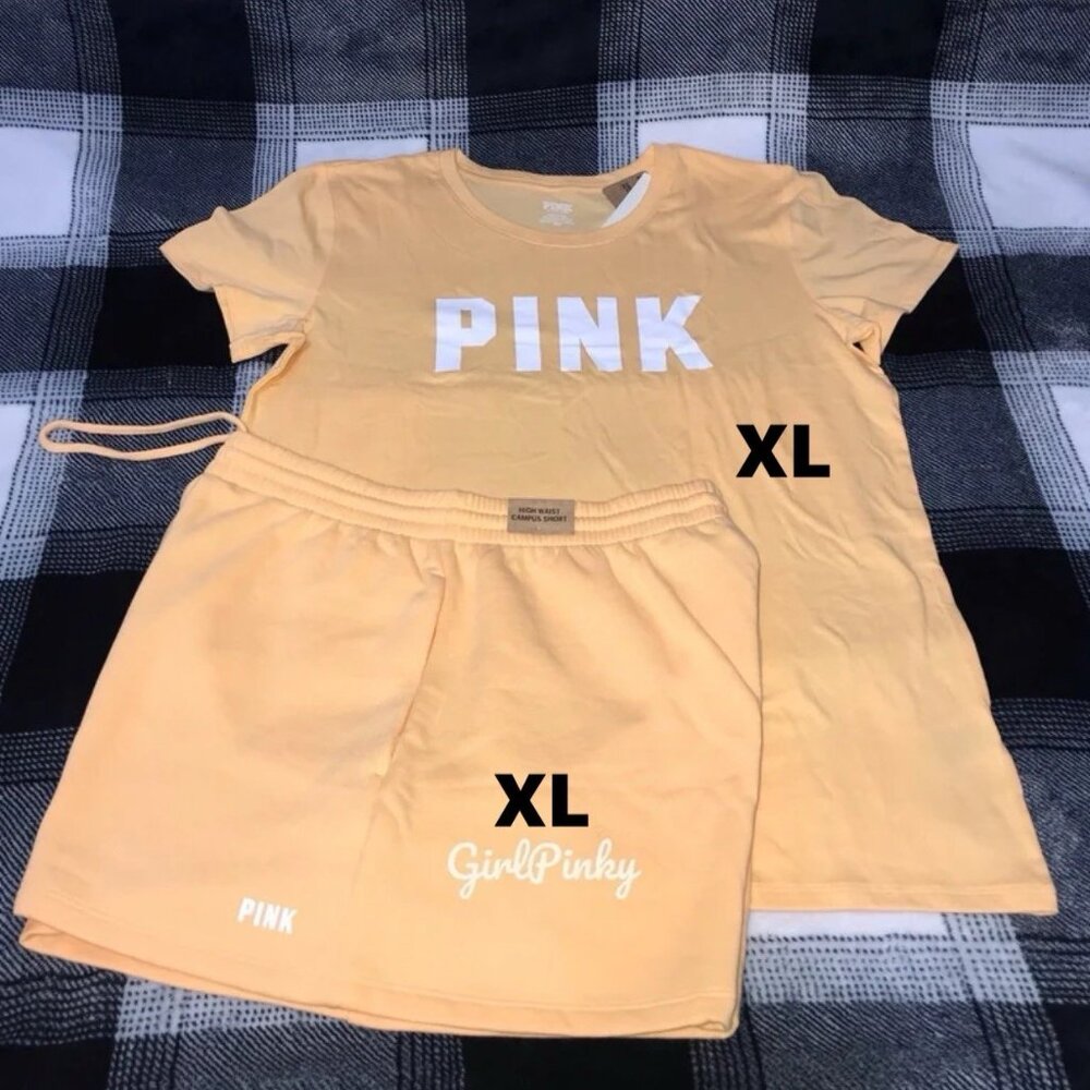 VS PINK CAMPUS shorts outfit with EVERYDAY LOGO TEE SIZE EXTRA LARGE RARE